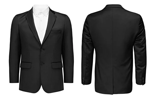 Business or classic black Jacket and white shirt, front and back view, isolated white background with clipping path. — Stock Photo, Image