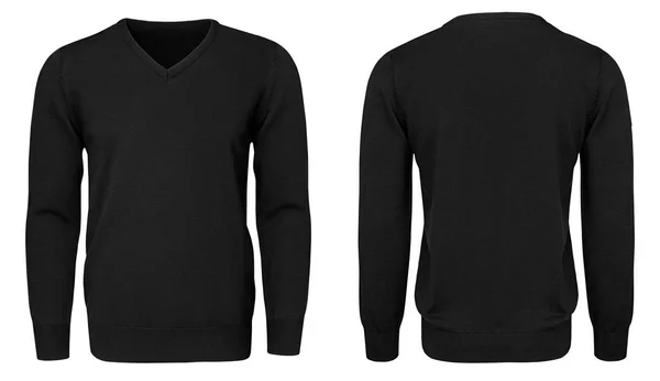 Tomma mallen mens svart tröja lång ärm, främre och bakre vy, isolerade vit bakgrund med urklippsbana. Design pullover mockup för utskrift. — Stockfoto