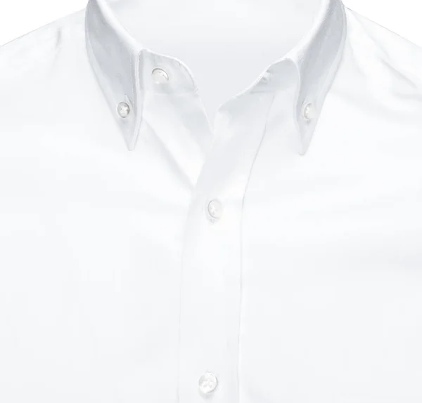 Detalhe fechar o negócio ou camisa branca clássica, fundo branco isolado com caminho de recorte . — Fotografia de Stock