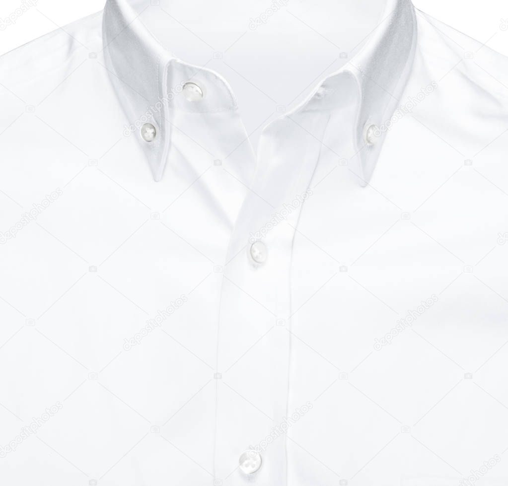 Detail closeup business or classic white shirt, isolated white background with clipping path.