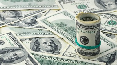 Haddelenmiş Doları yüz arka plan Amerikan parası dolar bill. Birçok bize 100 banknot  