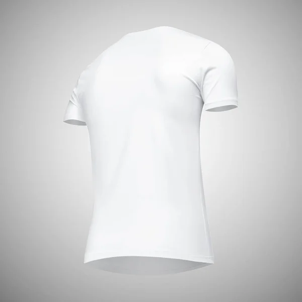 Blank template men white t shirt short sleeve, back view bottom-up half turn, isolated on gray background with clipping path. Mockup concept tshirt for design and print — Stock Photo, Image