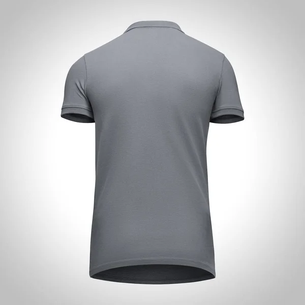 Plantilla en blanco para hombre polo gris manga corta, vista trasera de abajo hacia arriba, aislado sobre fondo gris con camino de recorte. Camiseta de concepto de burla para diseño e impresión — Foto de Stock