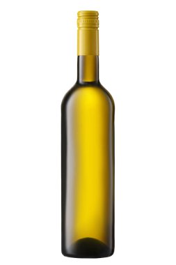 Ön manzara beyaz arka planda izole edilmiş beyaz şarap şişesi