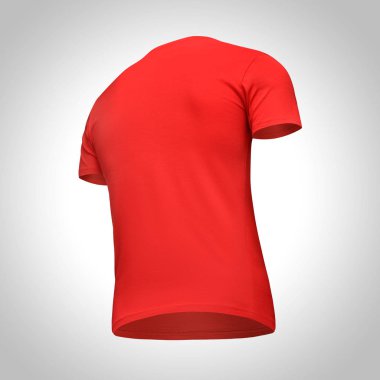Boş şablon erkekler kırmızı t gömlek kısa kollu, arka alt-up yarım dönüş, kırpma yolu ile gri arka plan üzerinde izole görüntüleyin. Mockup kavramı tshirt tasarım ve baskı için