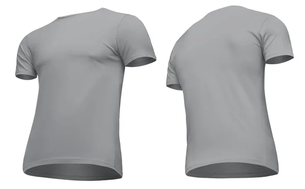 Lege sjabloon mannen grijs t-shirt korte mouw-, voor- en achteraanzicht helft onderop zet, geïsoleerd op een witte achtergrond met uitknippad. Mockup concept tshirt voor ontwerpen en afdrukken — Stockfoto