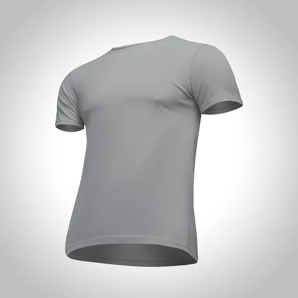 Blank template men grey t-shirt short sleeve, front view half turn bottom-up, isolated on gray background with clipping path. Mockup concept gray tshirt for design and print — Stock Photo, Image