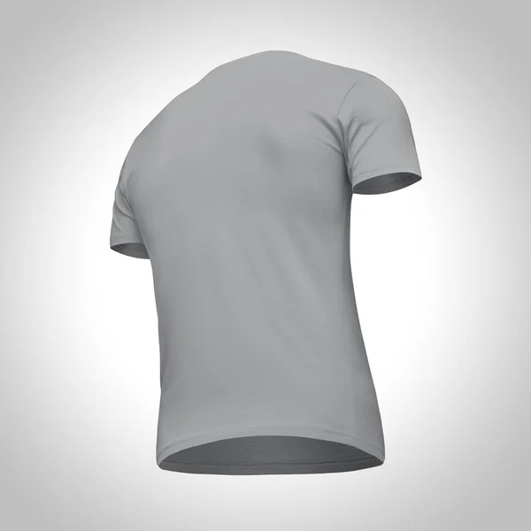 Leere Vorlage Männer graues T-Shirt Kurzarm, Rückseite von unten nach oben halbe Drehung, isoliert auf grauem Hintergrund mit Clipping-Pfad. T-Shirt-Attrappe für Design und Druck — Stockfoto