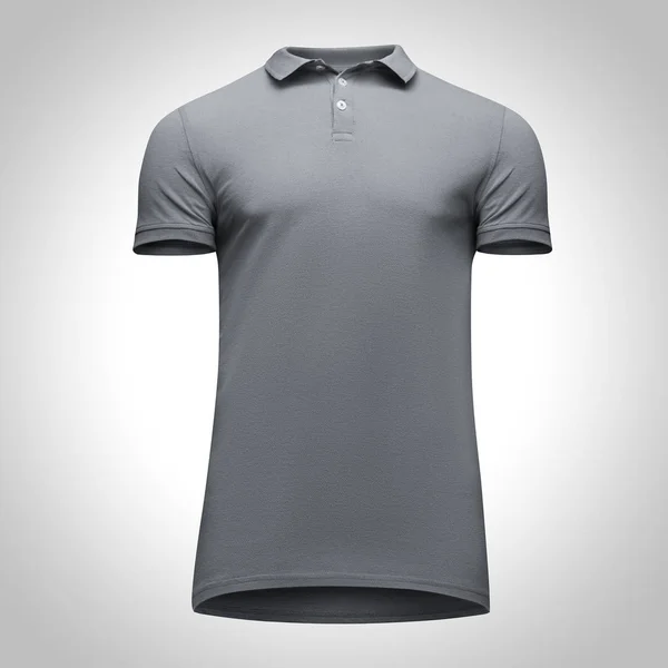 空白のテンプレート男性灰色ポロシャツ半袖、正面ボトムアップ、クリッピング パスと灰色の背景上に分離。モックアップ コンセプト デザインのプリント t シャツ — ストック写真