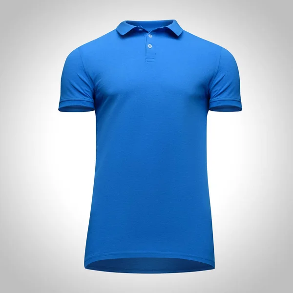 Blanko-Vorlage Männer blaues Poloshirt Kurzarm, Vorderansicht Bottom-up, isoliert auf grauem Hintergrund mit Clipping-Pfad. T-Shirt-Attrappe für Design und Druck — Stockfoto