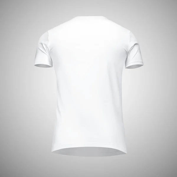 Blanko-Vorlage Männer weißes T-Shirt Kurzarm, Rückansicht Bottom-up, isoliert auf grauem Hintergrund mit Clipping-Pfad. T-Shirt-Attrappe für Design und Druck — Stockfoto
