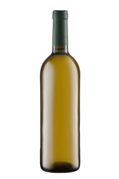 Elölnézet fehér bor üres palack elszigetelt fehér alapon — Stock Fotó
