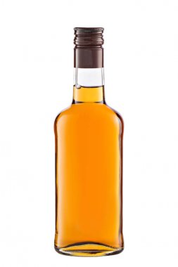 Önden Görünüm tam viski, konyak, kırpma yolu ile beyaz arka plan üzerinde izole konyak şişesi