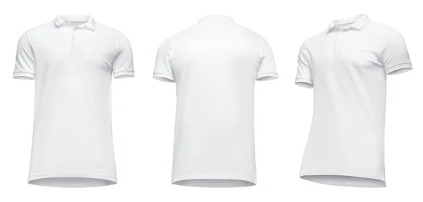 Homem modelo em branco camisa polo branco manga curta, vista frontal metade virar de baixo para cima, isolado no fundo branco com caminho de recorte. T-shirt conceito Mockup para design e impressão — Fotografia de Stock