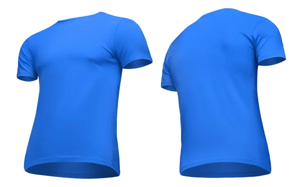 Blank template men blue t shirt short sleeve, front and back view half turn bottom-up, isolated on white background with clipping path. Mockup concept tshirt for design and print — Stock Photo, Image