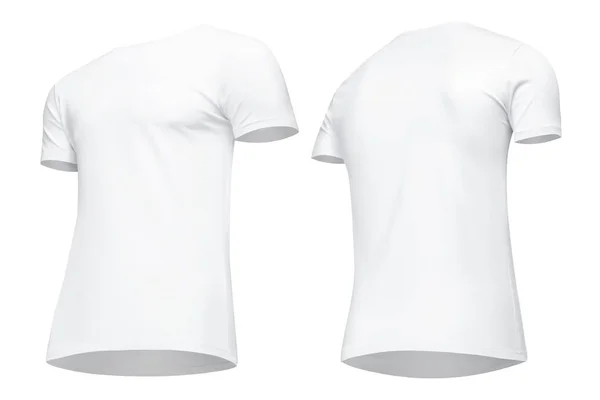 Blanko-Vorlage Männer weißes T-Shirt Kurzarm, Vorder- und Rückseite halb von unten nach oben, isoliert auf weißem Hintergrund mit Clipping-Pfad. T-Shirt-Attrappe für Design und Druck — Stockfoto