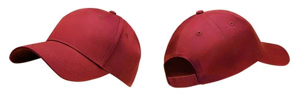 Red baseball cap in angles view front and back. Mockup baseball cap for your design — Stock Photo, Image