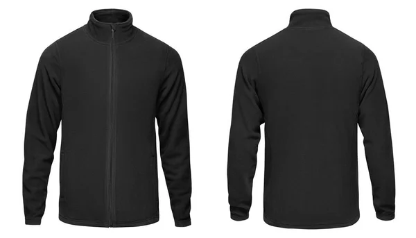 Sudadera negra para hombre en blanco con manga larga, vista frontal y trasera, aislada sobre fondo blanco. maqueta de jersey para el diseño — Foto de Stock