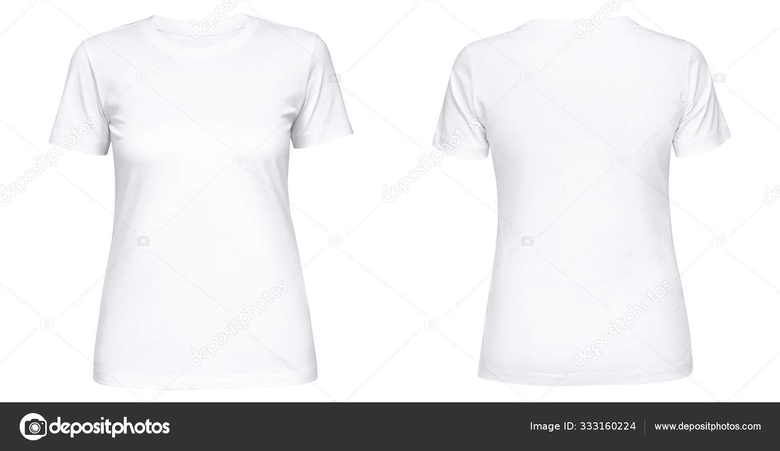 Blank White Female T Shirt Template Front And Back Side View Isolated ...