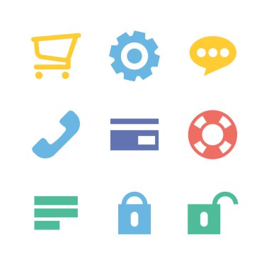 Modern düz renkli simgeler kümesi.