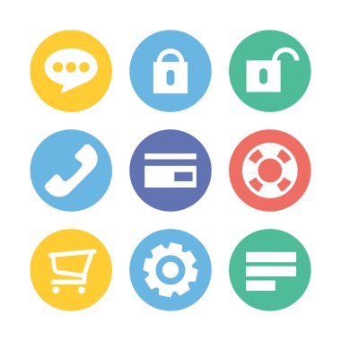 Renkli simgeler daire modern düz set. 