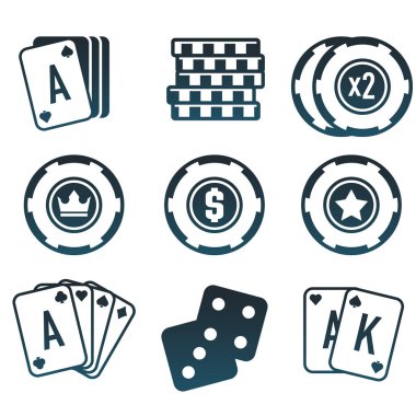 Modern vektör renkli kumar ve casino kutsal kişilerin resmi web sitesi veya mobil uygulama için ayarlayın. Tasarım sizin için parlak ve şık öğeleri.