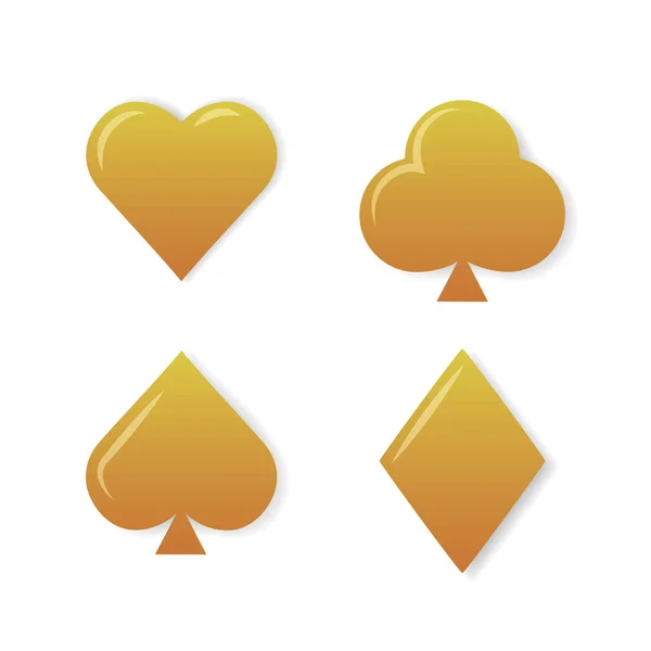 Gold playing cards symbols set on white background. — Stock Vector