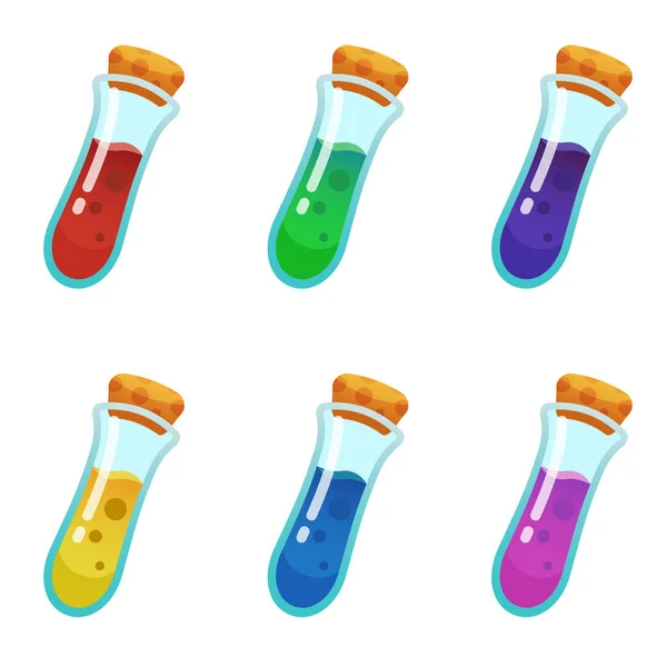 Eliksir kolorowe butelki zestaw ikon. Zasoby dla projektowania gier i aplikacji sieci web. — Wektor stockowy