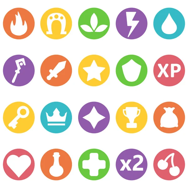 Цветные векторные иконки, установленные по кругу. Набор активов для игрового дизайна и веб-приложений . — стоковый вектор