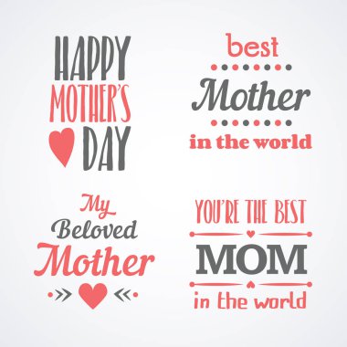 Mutlu anneler günü kaligrafi amblem ve rozetleri yazı ayarlayın. Vektör tasarım öğeleri için tebrik kartı ve diğer yazdırma şablonları.