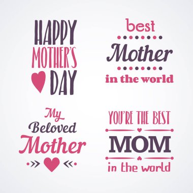 Mutlu anneler günü kaligrafi amblem ve rozetleri yazı ayarlayın. Vektör tasarım öğeleri için tebrik kartı ve diğer yazdırma şablonları.