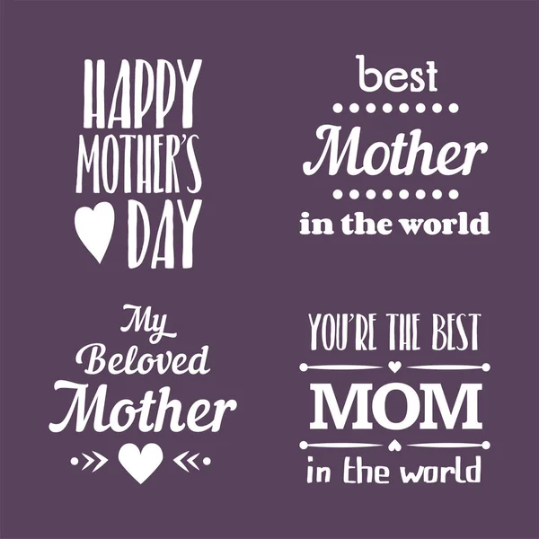 Mutlu anneler günü kaligrafi amblem ve rozetleri yazı ayarlayın. Vektör tasarım öğeleri için tebrik kartı ve diğer yazdırma şablonları. Tipografi kompozisyon.