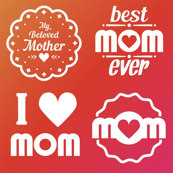 Happy Mothers Day Lettering Calligraphic Emblems and Badges Set (en inglés). Elementos de diseño vectorial para tarjetas de felicitación y otras plantillas de impresión . — Vector de stock