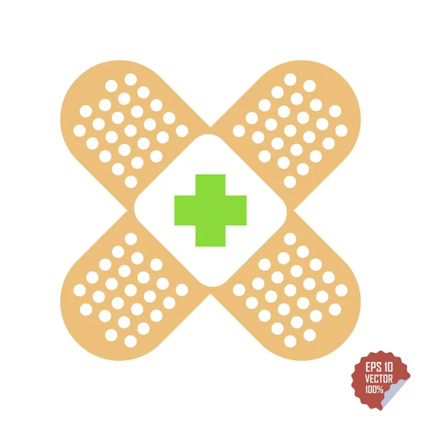 Patch piatto medico con croce rossa. Illustrazione icona vettoriale banda adesiva . — Vettoriale Stock