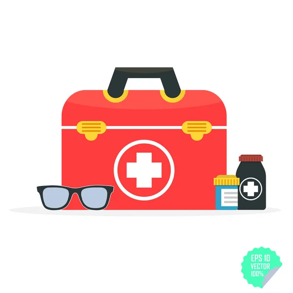 Vector illustration in a modern flat style, health care concept. Medical bag and medical icons. Flat vector illustration. — Stock Vector