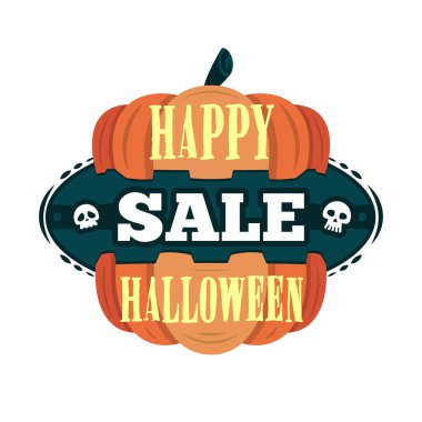 Mutlu Cadılar Bayramı satış teklif tasarım şablonu. Vektör çizim ayrılmış kabak ve başlık ile. İzole illüstrasyon.