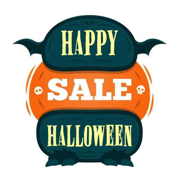 Happy Halloween Sale offre modèle de conception. Illustration vectorielle avec titre effrayant, avec des jambes et des ailes monstrueuses. Illustration isolée . — Image vectorielle