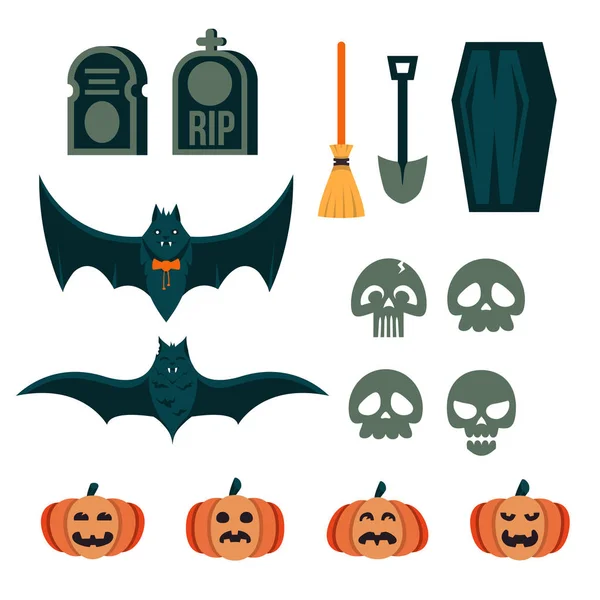 Una colección de espeluznantes artículos de decoración de eventos de Halloween y elementos de diseño para el diseño de juegos y aplicaciones . Ilustración De Stock