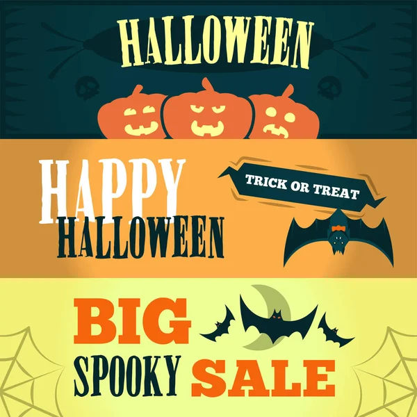 Happy Halloween Sale предлагает дизайн соблазнить. Векторная иллюстрация с тремя яркими баннерами. Изолированная иллюстрация . Векторная Графика