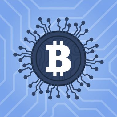 Bitcoins dijital para teknoloji. Blockchain ağ illüstrasyon.