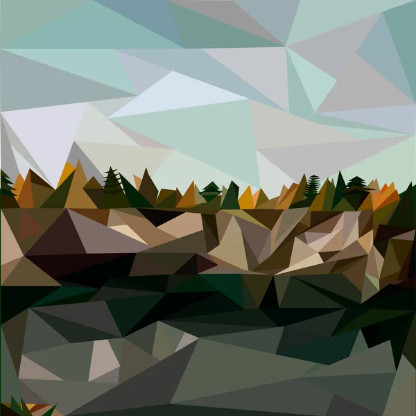 Géométrique basse poly paysage de roches d'automne, l'eau et les arbres — Image vectorielle