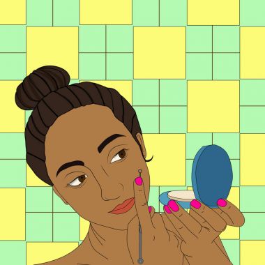 Esmer güzel kız akne kurtulmak için sivilce remover kullanarak