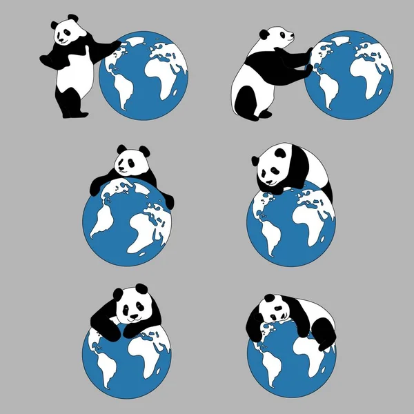 Panda abrazando al planeta Tierra — Vector de stock