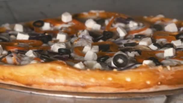 Timelapse shot of baking pizza in oven 4 — Stock Video