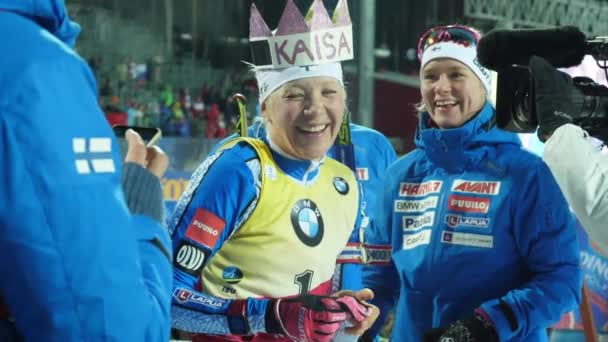 Emotions of Kaisa Makarainen after getting Big Crystal Globe 2018 Slow Motion 5 — Stock Video