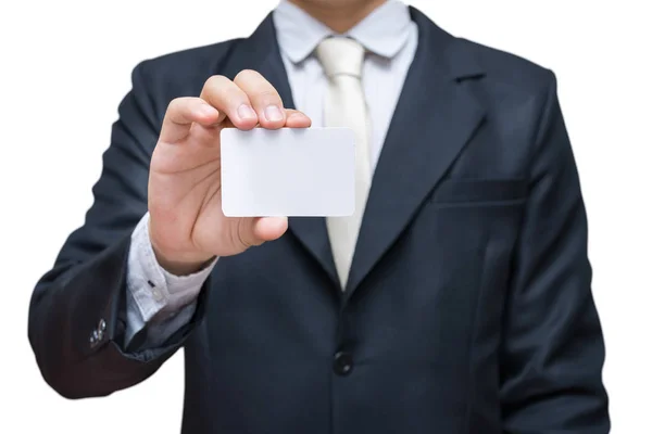 実業家の手白で隔離のビジネス カードを表示 — ストック写真