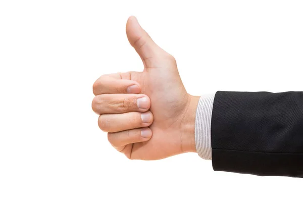 Businessman hand giving thumbs up isolated on white background — Stock Photo, Image