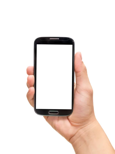 Affärsman handen håller smart telefon mobiltelefon Stockbild