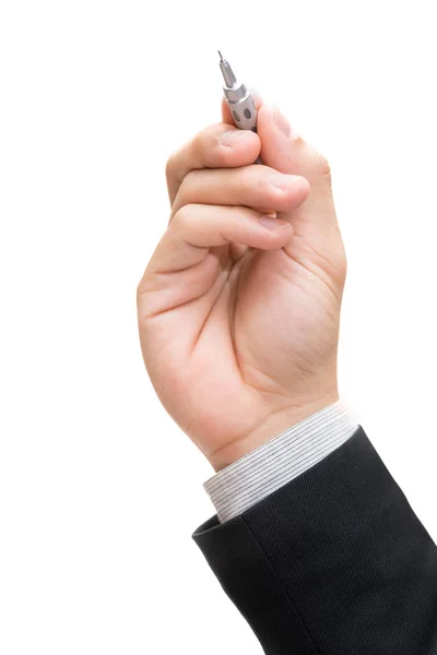 Üzletember kezében tollat elszigetelt fehér background Stock Fotó