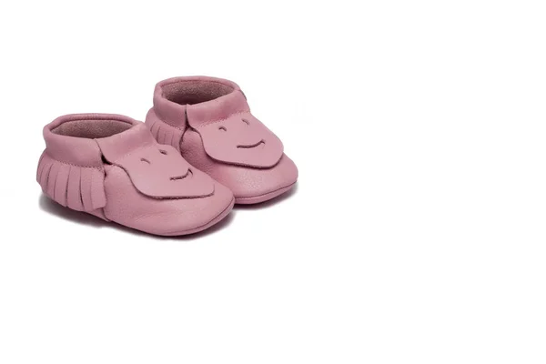 Childs light pink booties on a white background — Stock Photo, Image